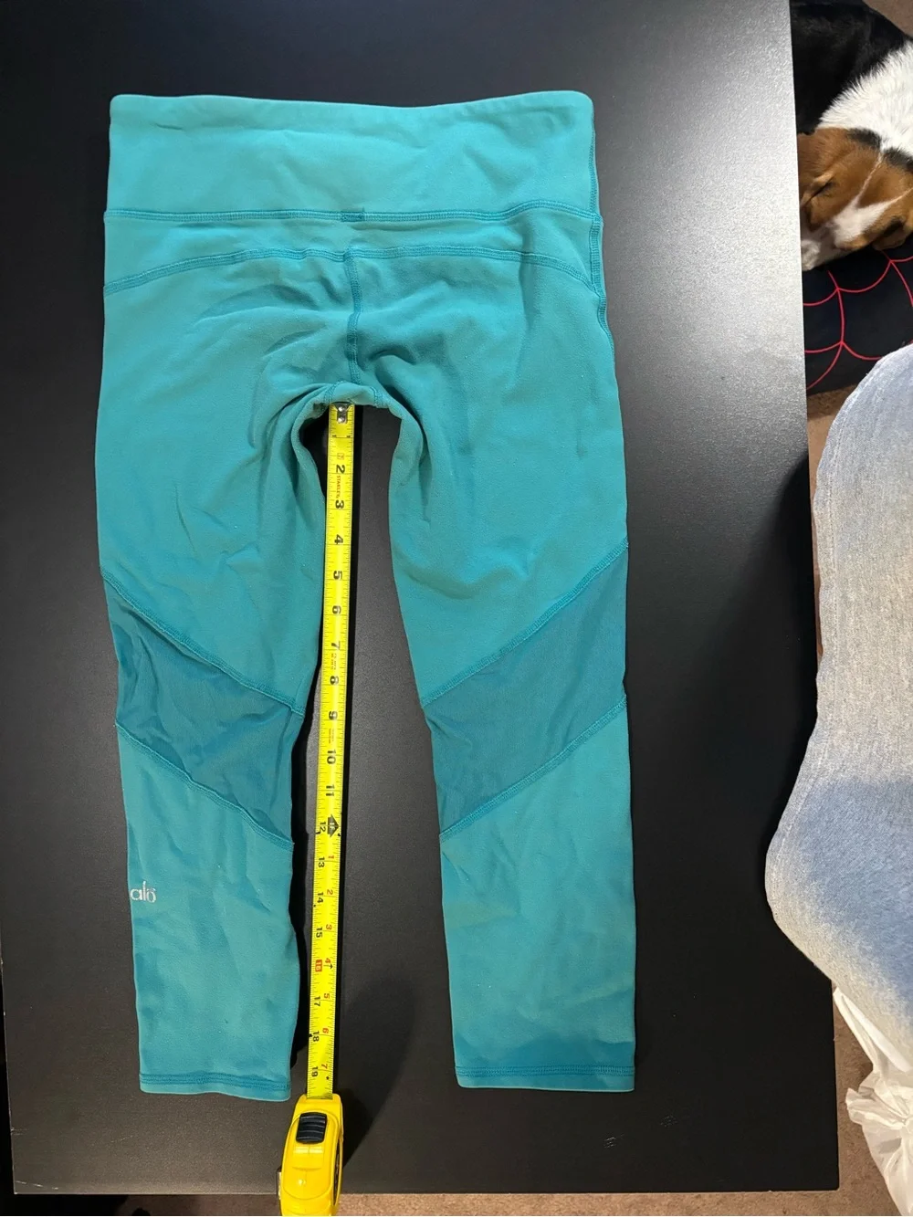 Alo blue leggings. Rip tag removed. Please see pictures for measurements.